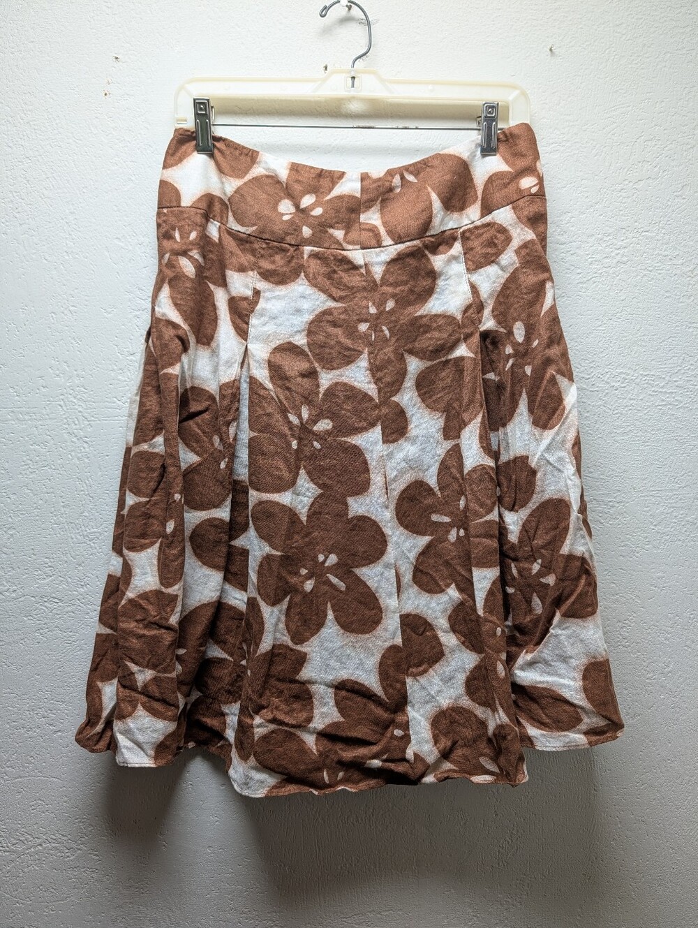 Rafaella Skirt Womens Size 8 Brown Beige Flower Floral Linen Pleated Casual